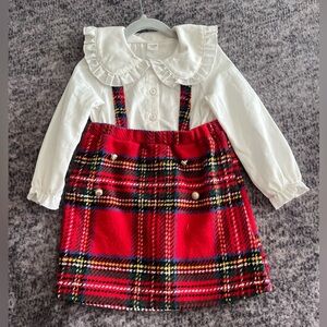 Cute Toddler Girl White and Red Tartan Print 2 In 1 Dress Size 2T/3T